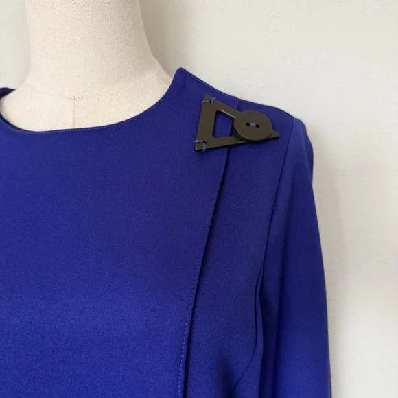 IC by Connie-K Womens L Cobalt Scuba Shift Dress Asymmetrical Buckle VTG 90s USA - Picture 5 of 11